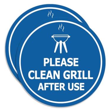 Imagem de Placa Circle Please Clean Grill After Use - Sinalização de limpeza de churrasco - Placas de etiqueta de espaço compartilhado (azul) - Pacote pequeno com 2