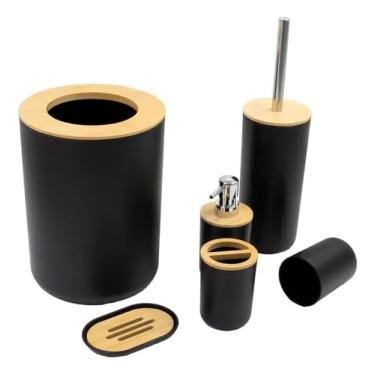 Imagem de Kit de Acessórios para Banheiro 6 Peças – Plástico e Bambu | Conjunto Completo e Elegante