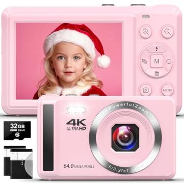 Imagem de Câmera digital - Câmera digital 4K 64MP com zoom digital de 16X para fotografia - Câmera vlogging UHD para crianças e adolescentes - Câmeras digitais compactas de apontar e fotografar com cartão SD de
