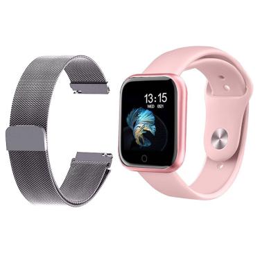 Imagem de Kit 1 Smartwatch P70 Rosa + 1 Pulseira Prata