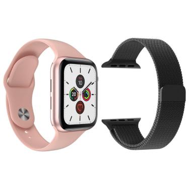 Imagem de Kit 1 Smartwatch T500 Iwo Max Rosa + 1 Pulseira Extra Preto