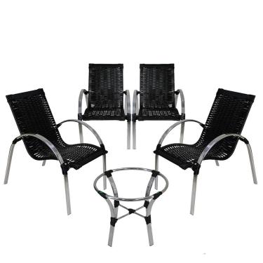 Imagem de Conjunto 4 Cadeiras Alumínio Polido E Mesa De Centro Preto