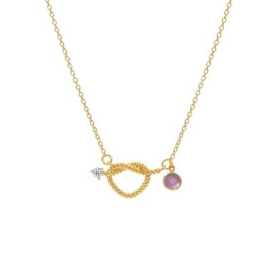 Imagem de NORLSO Colar delicado com pingente de pedra do mês de nascimento para mulheres, colar de nó de coração dourado personalizado, colar de zircônia cúbica para aniversário, amizade, presentes de