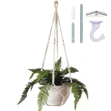 Imagem de Bouqlife Cabide grande para plantas de macramê de 109 cm para vaso de 30,5 cm, extralongo, corda de algodão, sem borlas, suporte para pendurar com gancho de teto, decoração de casa boêmio