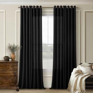 Imagem de Cortinas de linho preto de 272 cm de comprimento, 2 painéis para divisória de sala de estar, ilhós, cortinas não transparentes, neutra moderna, para casa de fazenda, cortinas de janela