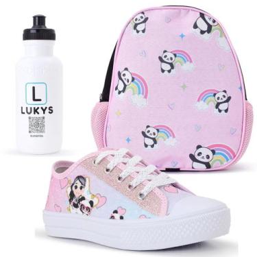 Imagem de Kit Tênis Feminino Infantil Panda Cano Baixo + Mochila Garrafinha - LU