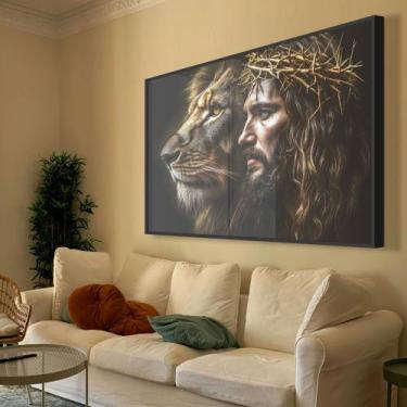 Imagem de Quadro Decorativo Leão de Judá & Jesus Cristo - MeMoldura, 40x60, Mold
