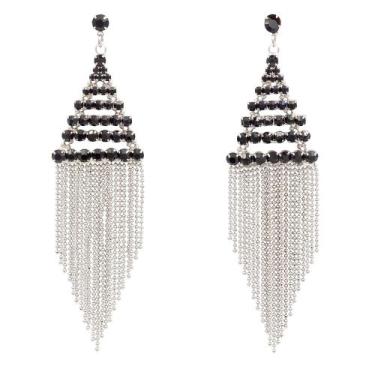 Imagem de Brinco Strass Franja BC2293 - Akasaki, Prateado, Preto