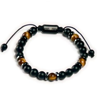 Imagem de NVR GVN Pulseira masculina com contas - joia de pedra, pulseiras de hematita de ônix preto, acessórios masculinos, ajustável, Medium, Ónix