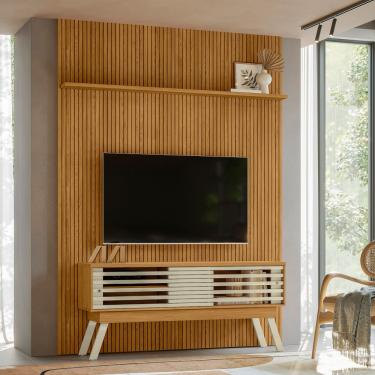 Imagem de Rack com Painel Frisado para TV até 65 Polegadas 2 Portas de Correr com Pés New Premium...