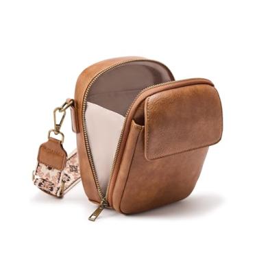 Imagem de Yarnic Bolsa transversal pequena, bolsa feminina de couro vegano, carteira vintage com compartimentos para cartões (alça B marrom)