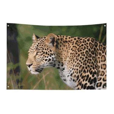 Imagem de Bandeira de leopardo africano com quatro furos para decoração de parede bandeira de parede para dormitório bar bandeiras de festa ao ar livre 60 x 90 cm