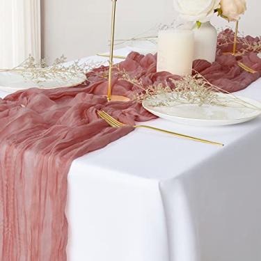 Imagem de eQFeast Pacote Com 2 Caminhos De Mesa Gaze Rosa Empoeirada, Caminho 3 Metros, Decoração Boho Para Casamento, Chá Bebê, Festa Aniversário, Páscoa, O Dia Das Mães