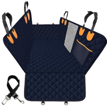 Imagem de Capa estendida para banco traseiro de carro de cachorro com malha, rede resistente, parte inferior reforçada, abas laterais grandes. Proteção completa do carro/SUV - portas, banco traseiro e chão - impermeável, lavável, por TrioGato