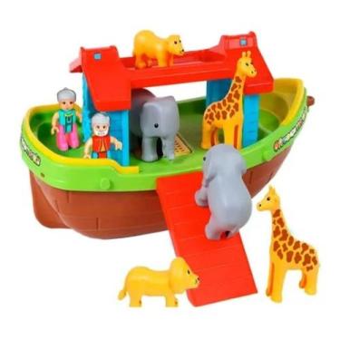 Imagem de Brinquedo Infantil Arca de Noé para Montar com 2 Bonequinhos e 6 Anima