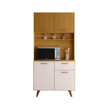 Imagem de Kit Cozinha Poliman Izis Freijó UV Ripado Off White Acetinado com Balc