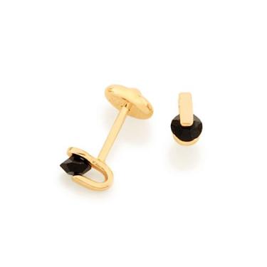 Imagem de BRINCO INFANTIL COM CRISTAL DETALHE LISO. MED 0,5 CM PRETO Brinco femi