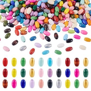 Imagem de Cheriswelry 300 peças de contas de madeira natural tubo de coluna contas de madeira coloridas contas espaçadoras de madeira solta 9,5-10 mm para artesanato faça você mesmo casa fazenda decoração de