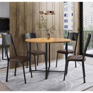 Imagem de Conjunto Mesa de Jantar Tubular com 4 Cadeiras Renata Tampo BP 1,00m Redondo 051 Preto...