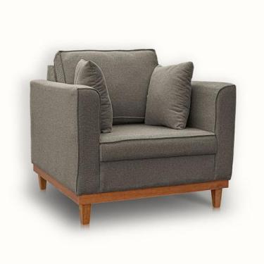 Imagem de Poltrona Base de Madeira Linho Premium Moderno Minimalista Confortável