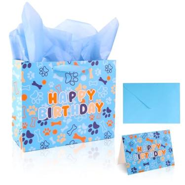 Imagem de Sacola Presente Cachorrinho Azul, Linda Sacola de Presente Festa de Aniversário com Envelope para Cartão Comemorativo em Papel Sydney Adequada para Festa Aniversário Infantil