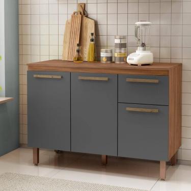 Imagem de Balcão Cozinha Pop 120cm 3 Portas 1 Gaveta Freijó/Chumbo