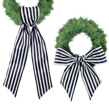 Imagem de hhdatc Pacote com 2 faixas de guirlanda para decoração de guirlanda de buxo para guirlanda de entrada e decoração de porta de férias (listras pretas e brancas)