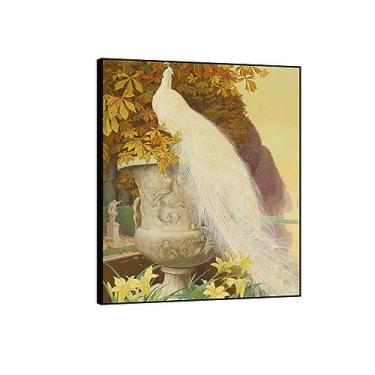 Imagem de Pintura famosa arte de parede - pavão branco - impressão de imagem de animal em tela - pintura de arte para decoração de parede de sala de estar - pôster de reproduções 30 x 35 cm 12 x 14 polegadas