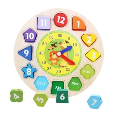 Imagem de simhoa Forma de madeira cor classificação relógio geometria aprender borda suave quebra-cabeça relógio blocos de construção para crianças, crianças, bebê,