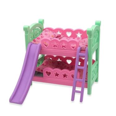 Imagem de Brinquedo Berço de Boneca Beliche Escorregador Criança Infantil Menina Educativo Fácil Montagem Colchão Estampado
