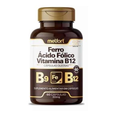 Imagem de Ferro Ácido Fólico Vitamina B12 60 Capsulas Oleosas 350mg - Melfort