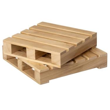 Imagem de Vintiquewise Suporte de exibição de paletes de madeira rústica de 38 cm, elevador de madeira natural para decoração de casa, mesa central, vaso de plantas, bricolage, castiçais, apresentação