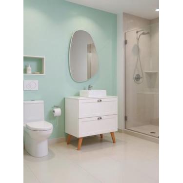 Imagem de Gabinete para Banheiro com Tampo Cuba e Espelheira Organica 80cm Retro