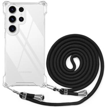 Imagem de BEIMEITU Capa com alça para Samsung Galaxy S24 Ultra Crossbody Rope, capa antichoque feminina com alça ajustável no pescoço, capa de telefone transparente com cordão de policarbonato transparente para