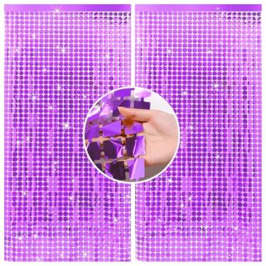 Imagem de Kit 2 Pçs Cortina Shimmer Metalizada Quadradinha 1x2m Painel Decorativo Para Festa Aniversários (Roxo)
