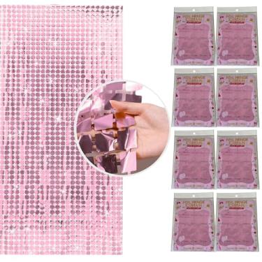 Imagem de Kit 8 Pçs Cortina Shimmer Metalizada Quadradinha 1x2m Painel Decorativo Para Festa Aniversários (Rosa Claro)