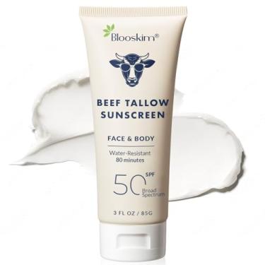 Imagem de Protetor solar de sebo bovino FPS 50: creme protetor solar natural de sebo e óxido de zinco para rosto e corpo - proteção solar com fórmula não oleosa para mulheres e homens - Resistente à água 85 g