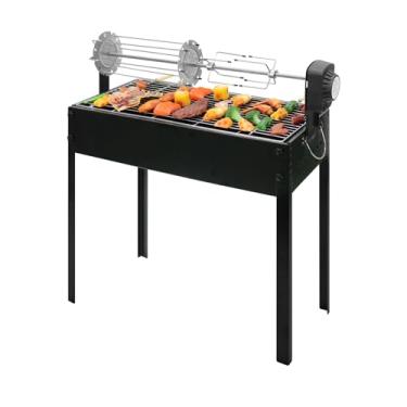 Imagem de ptlsy Churrasqueira a carvão com garfos de carne auto-assados e conjunto de 6 peças para frango/kebabs inteiros para churrasqueira elétrica para quintal e acampamento