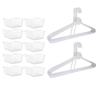 Imagem de Kit 10 Cestos Organizador 16x12x6Cm + 10 Cabide Transparente - 123 Org