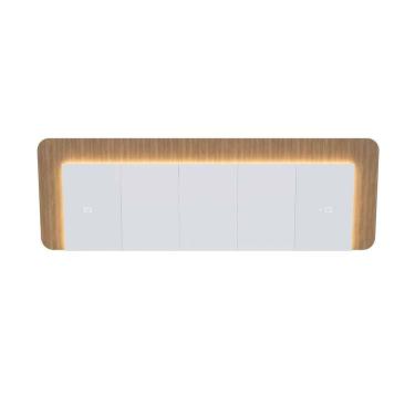 Imagem de Cabeceira Casal Queen 272cm com Led 3000k e Tomadas 100% Mdf Padrão Planejados Mabel Branco/ Louro Freijó Grann