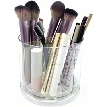 Imagem de LOOENM Makeup Brush Holder 360 Rotating Makeup Brushes Organizer for Vanity, 5 Slots Makeup Organizers & Storage, Multi-Functional Pencil Pen Holder for Desk Accessories, Cosmetic Desktop Organizer