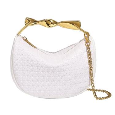 Imagem de PAHVRION Bolsa tiracolo feminina de tecido palha 2025 verão chique couro PU mini bolsa, Branco