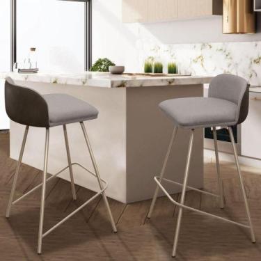 Imagem de Kit 2 Banqueta Luxo Alta Nobre - Estrutura Em Aço Na Cor Champanhe - E