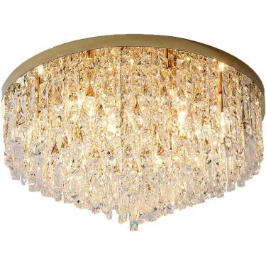 Imagem de Lâmpada De Luminária De Teto Moderna 8 Luzes Gota De Chuva Lustre De Cristal Montagem Embutida Abajur De Metal Redondo Para Sala De Jantar Sala De Estar Banheiro Quarto Cromo-ouro