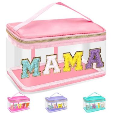 Imagem de Bolsa de maquiagem izuzta Chenille Letter Clear Mama Pouch Pink