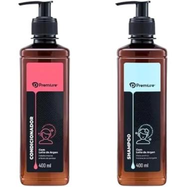 Imagem de Kit Shampoo Líquido Condicionador Premisse 400ml Leite de Argan Limpeza Hidratação Pele Cabelos Uso Diário Hotel Academia Clínica Residencial