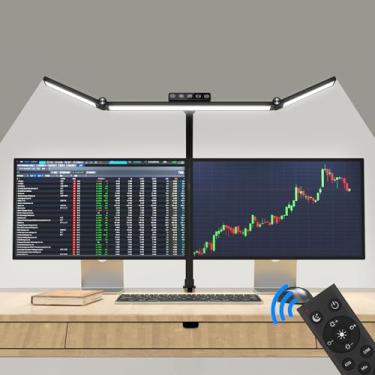 Imagem de Lâmpada Architect com braçadeira, monitor de computador de cabeça dupla, luz de mesa pescoço de ganso com controle remoto, luminária de mesa LED flexível regulável de 24 W