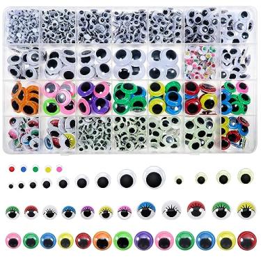 Imagem de TOAOB 1500 peças Wiggle Googly Eyes autoadesivo para artesanato de 4 mm a 18 mm tamanhos e cores sortidas olhos redondos de plástico para artesanato DIY artes artesanato scrapbook