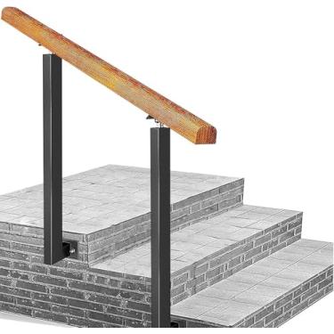 Imagem de Corrimão Montado Lateralmente Para Degrau Ao Ar Livre, Cabe 2 Ou 3 Degraus, Corrimãos De Madeira Para Corredores De Jardim Doméstico Lofts Trilho De Deck Com Su, Height 85cm, 130cm/51inch