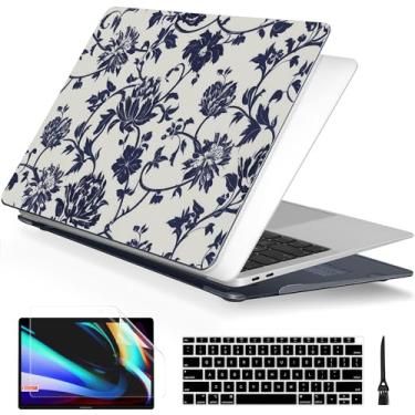 Imagem de Batianda Capa para MacBook Air M1 13 polegadas modelo A2337 A2179 A1932 2020 2019 2018, capa protetora fina e leve com estampa criativa com capa de teclado e protetor de tela, flores marinhas